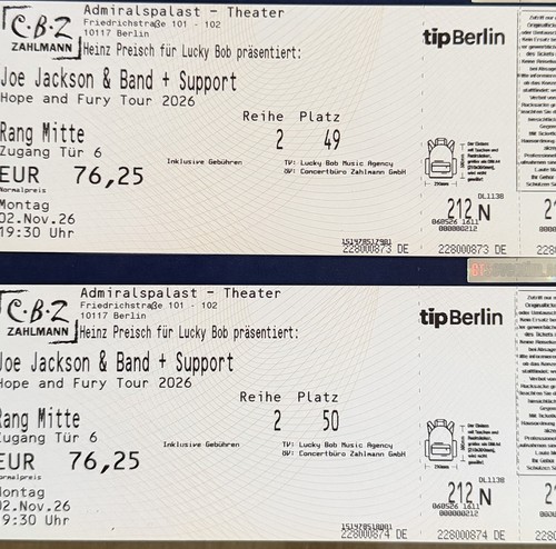 Tickets joe jackson - jackson, band